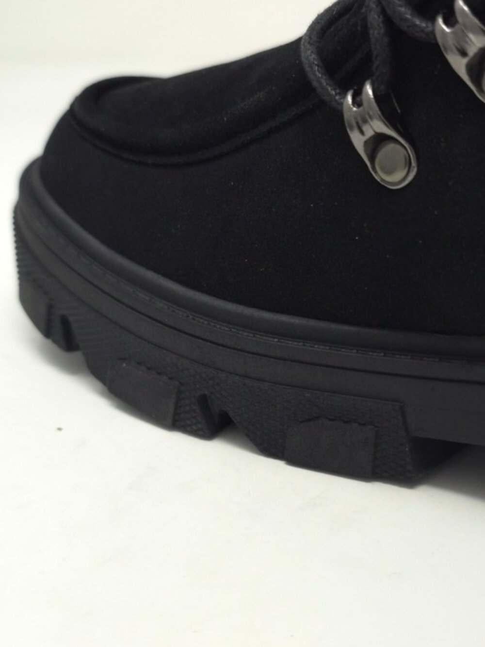 Black Faux Suede Chunky Platform Oxford Casual Lace Up Lug Sole - Picture 10 of 12